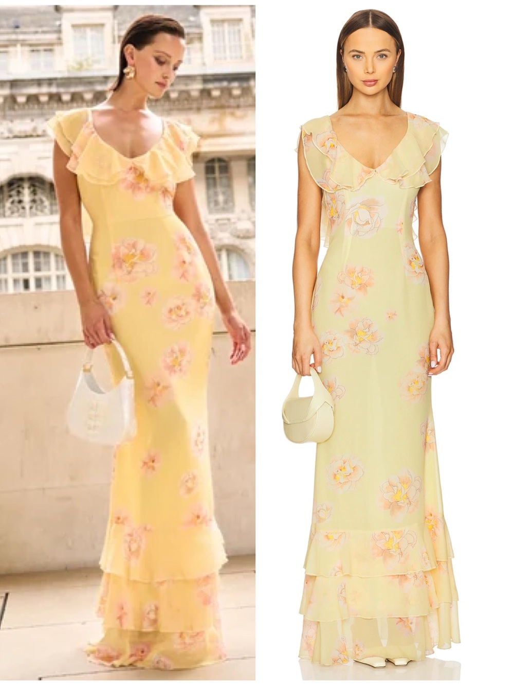 NWT Sau Lee Gaia Maxi Dress in Yellow Multi Chiffon Formal Gown Sz Women’s 14